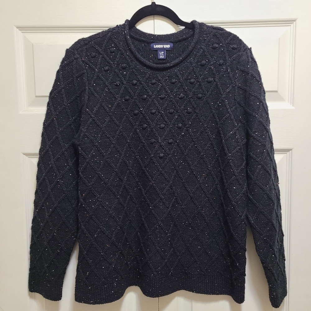Land's End heavy Winter Jumper KNIT SWEATER SIZE‎ LARGE women's black thick